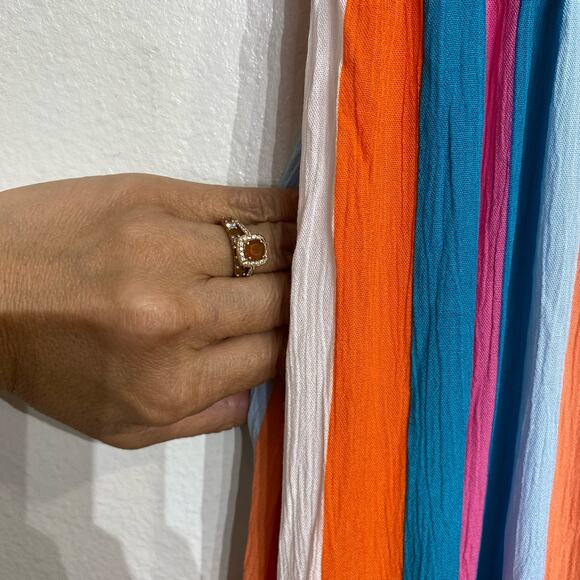 Torrid Multicolor Striped Gauze Midi Strapless Dress Sz 2 - Picture 5 of 14